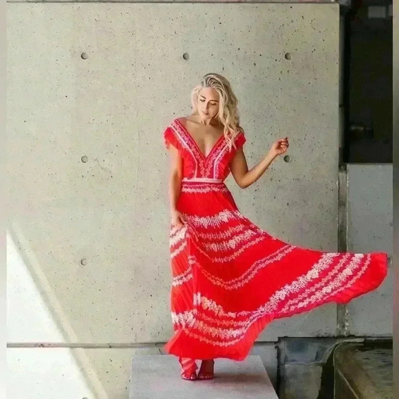 Self-Portrait Flower Spell Chiffon Ruffle Pleated Maxi dress Size UK4 US0​ - Picture 3 of 10